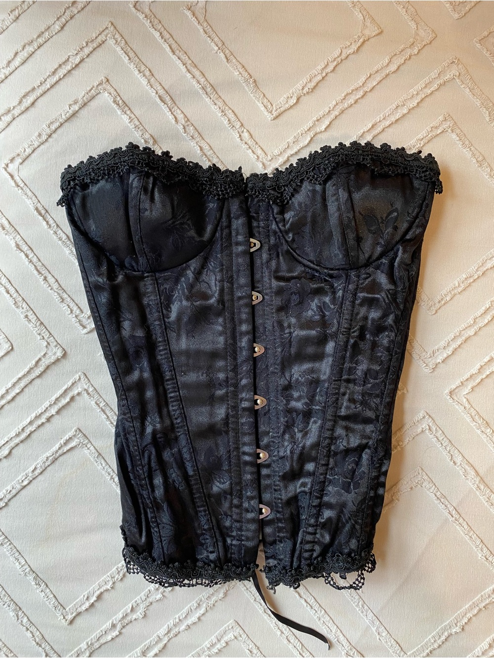 Bustier Corset Top with Black Lace Trim - Women’s Lingerie - Halloween Costume
